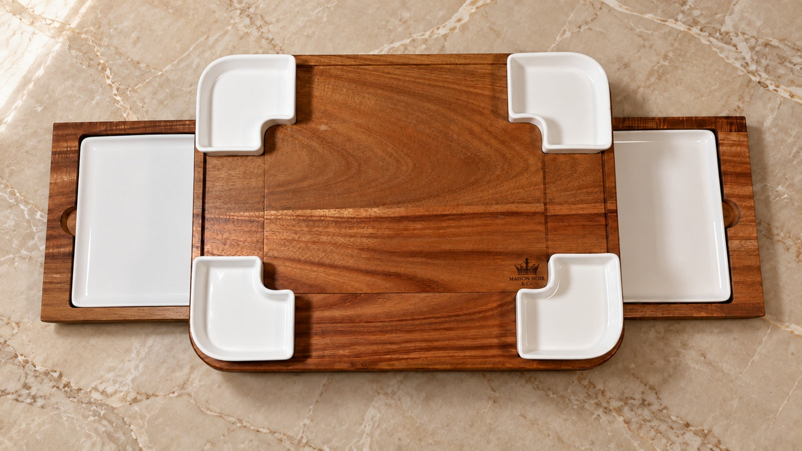 Solid acacia, hand-finished